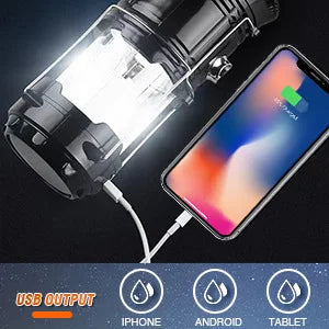 Solar Camping Lights COB Tent Lamp Portable Emergency Flashlight USB Rechargeable Waterproof Strong Light Fishing Hiking Torch