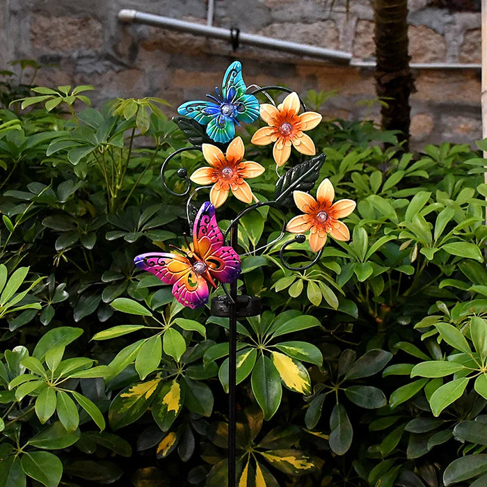 Solar Garden Lights Flowers Insect Decorative Garden Stakes Sun Lamp Waterproof Metal Yard Art Decor For Outside Lawn Yard Patio