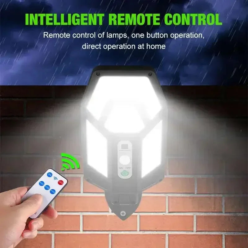 LED Solar Street Light Outdoor Waterproof Motion Sensor Remote Control Lights 3 Mode Courtyard Porch Decorative Wall Lamp