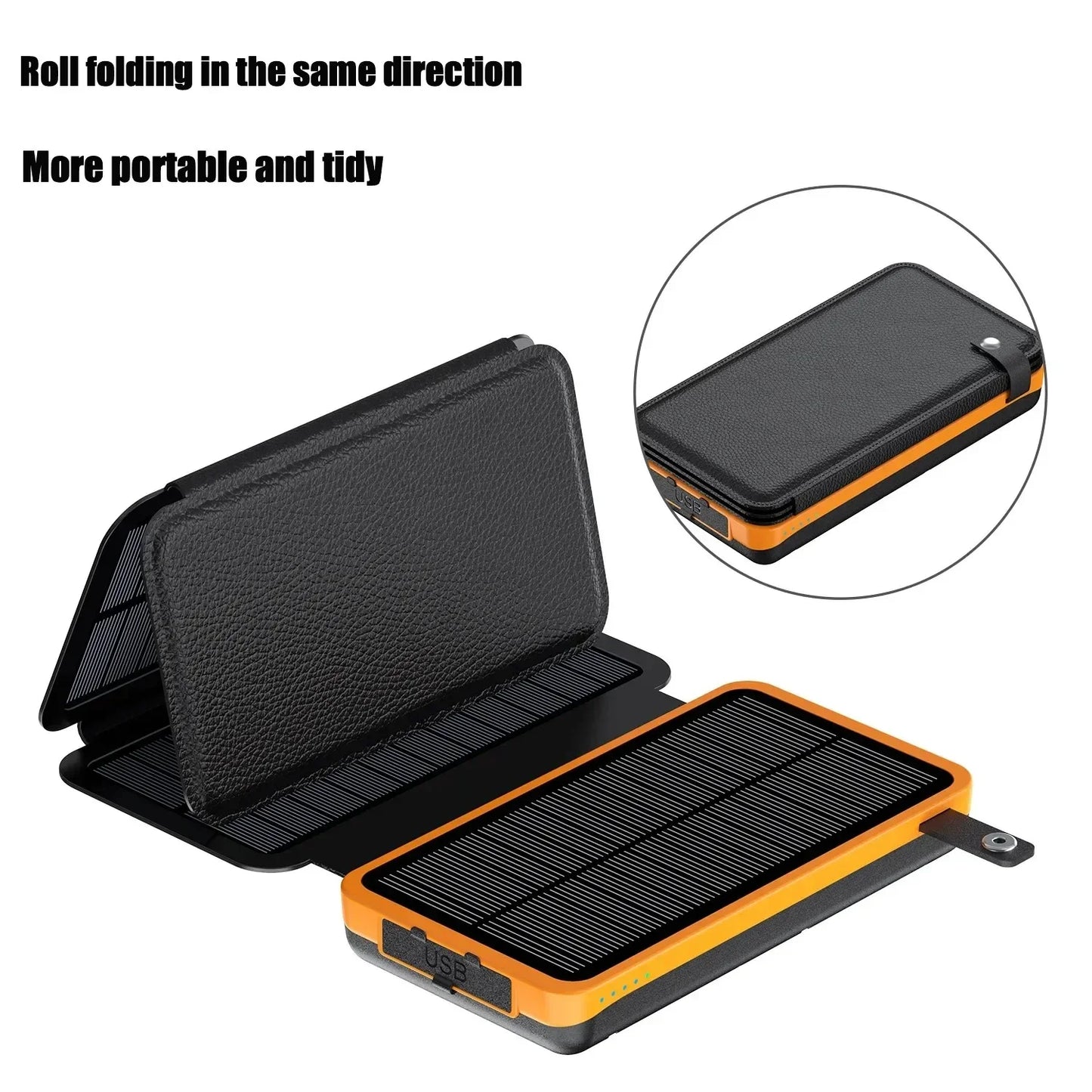 30000mAh Solar Power Bank Flip Panel Large Capacity iOS/Android USB fast charge dual charging solar/Type-C portable for camping