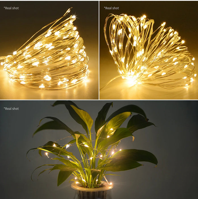 Outside Lighting Courtyard Gazebo Balcony Garden Decoration Solar LED Lights Ground Spike Solar Lamp Copper Wire String Light