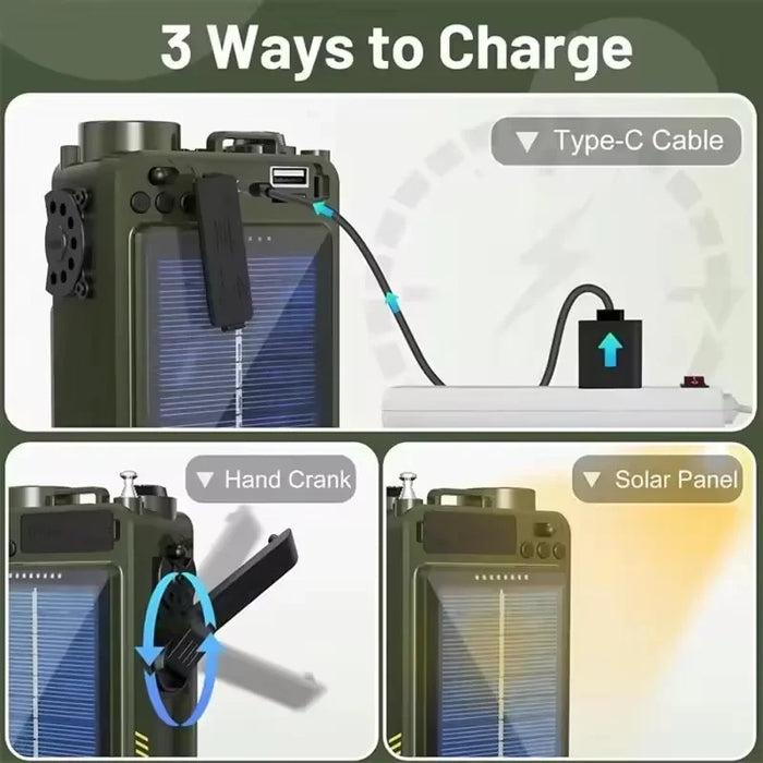 Hand-operated Emergency Solar Bluetooth Outdoor Camping Alarm Radio Multi-band Earthquake Prevention Solar Radio With Flashlight