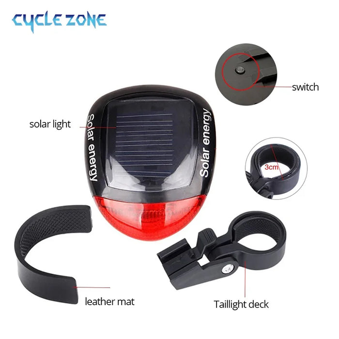 Solar Bicycle Tail Light Cycling Safety Solar Power Energy Bike Rear Lamp Night Riding Safety Warning Taillight MTB Accessories