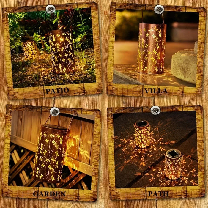Solar Lantern Light Dragonfly Outdoor Hanging GardenMetal Decor Lanterns-Waterproof LED Decorative Lights