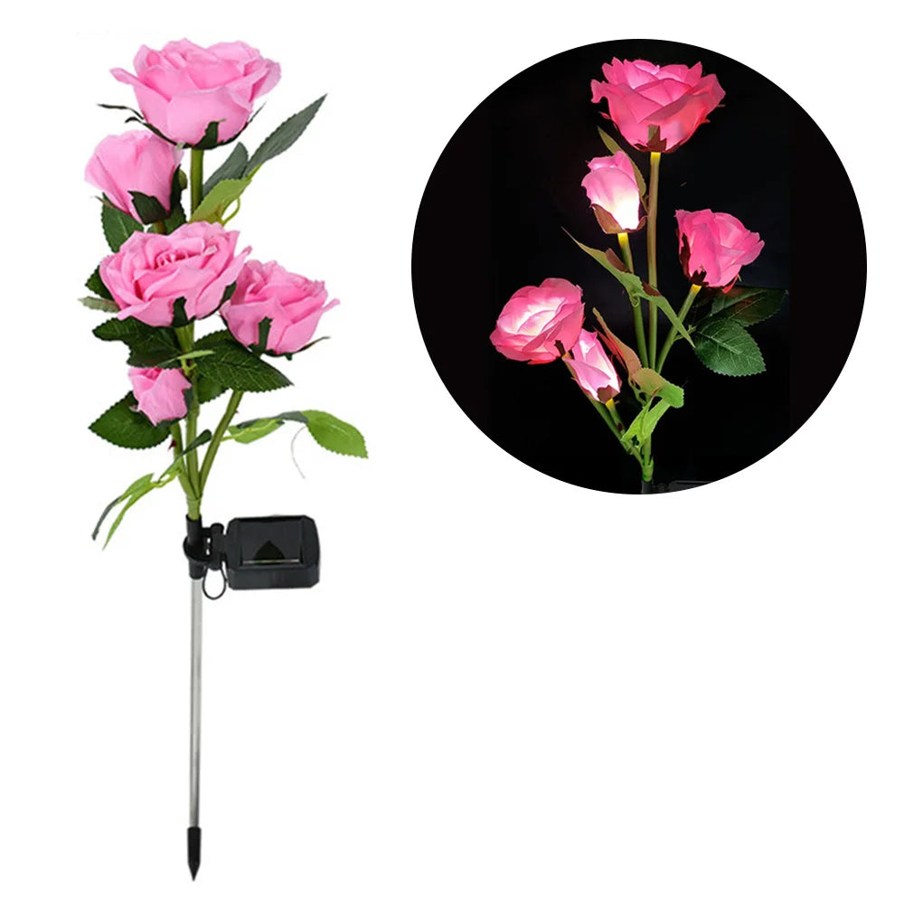 5 Heads Solar Lights Outdoor Decorative Solar Garden Lights Rose Flower Lawn Lamp for Yard Patio Garden Decor