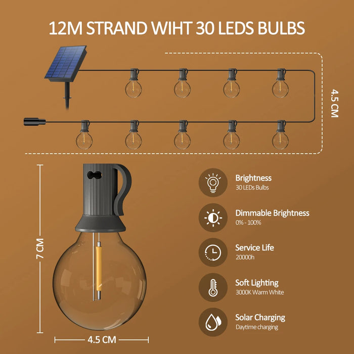Solar String Lights Outdoor G40 Patio Lights with LED Shatterproof Bulbs,Weatherproof Hanging Lights for Backyard Bistro