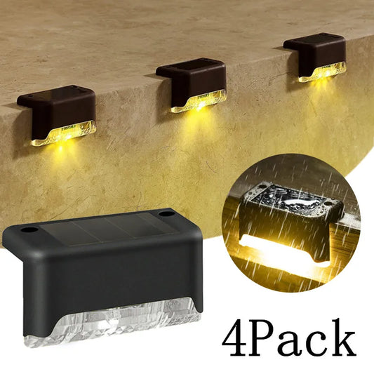 4 Pack Solar Wall Lights for Deck Step Railing Patio Stair Yard Garden Decoration Solar LED Light Outdoor Holiday Lighting