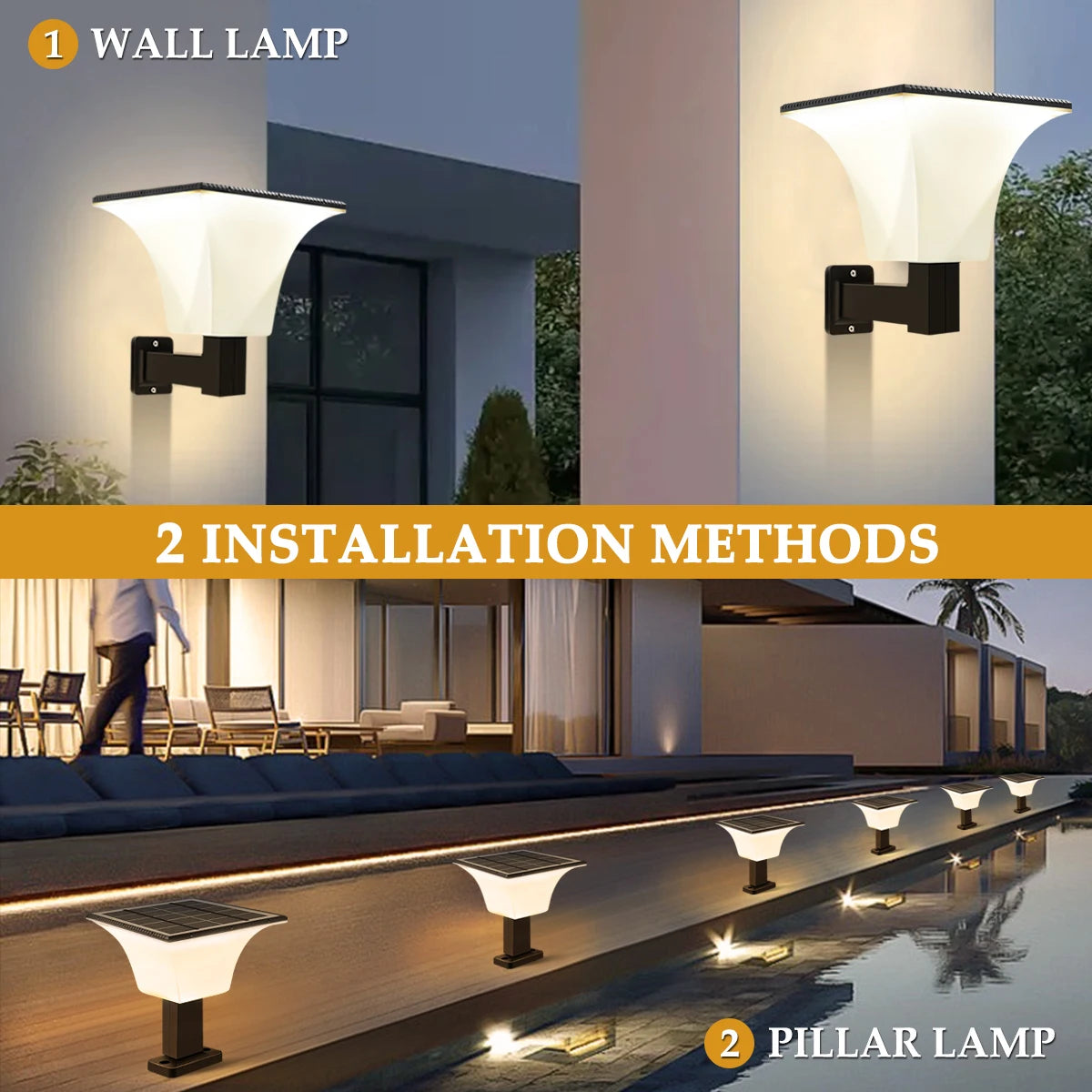 Solar Lights Outdoor 4 Modes Post Cap Wall Mounted Solar Lamp for Garden Yard Waterproof Solar Powered Pathway Lighting 80leds