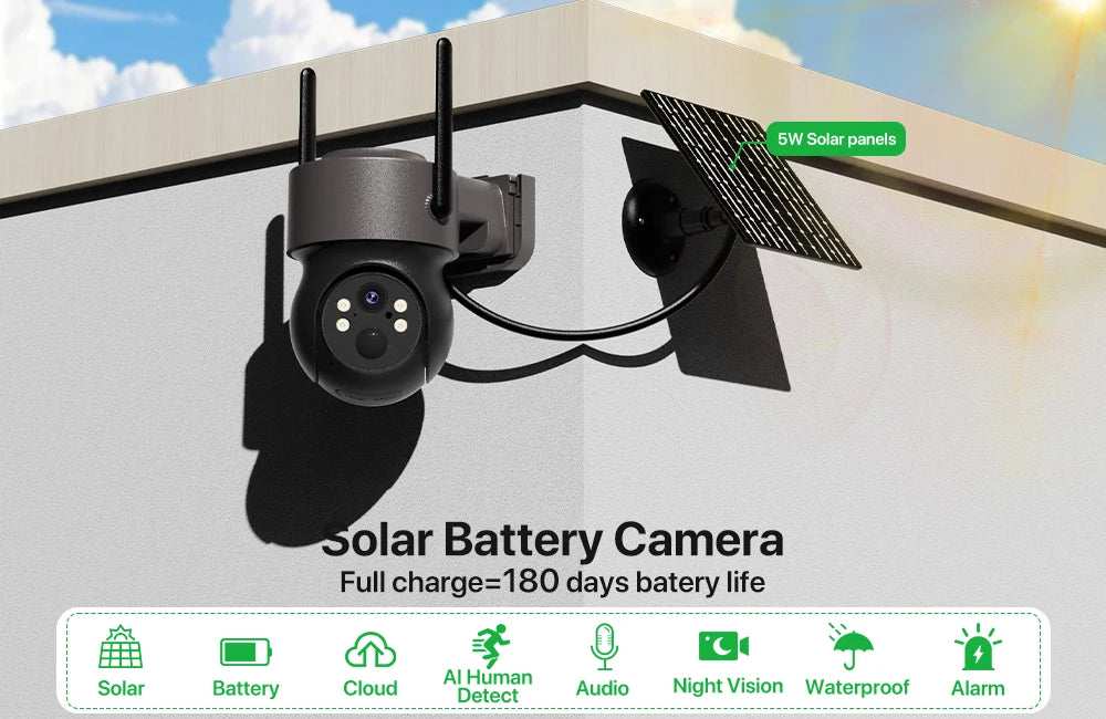 Solar WIFI Camera Built-in Battery Wireless 10X Zoom 3MP HD Camera PIR Detection Security Cam Two-way Audio Surveillance iCSee