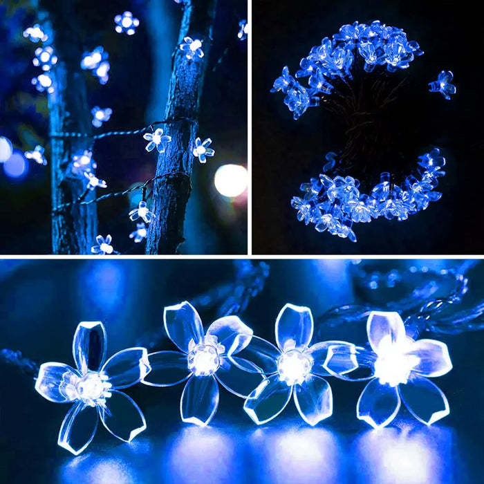 Solar Flower String Lights Outdoor Waterproof LED Fairy Lamp Decoration for Garden Fence Yard Christmas Home Party Decor