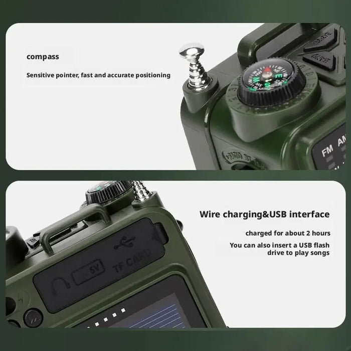 Hand-operated Emergency Solar Bluetooth Outdoor Camping Alarm Radio Multi-band Earthquake Prevention Solar Radio
