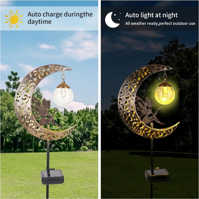 Solar Garden Statues Outdoor Decor Fairy Moon Figurine Light Stake Ornament for Patio, Lawn, Yard, Pathway gift for Mom Grandma