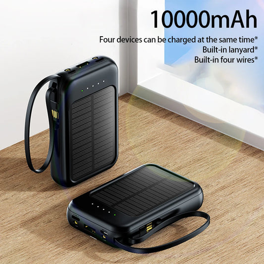 20000mAh High Capacity Solar Power Bank External Charger Powerbank LED Light New Solar Charger Built Cables 2 USB Ports