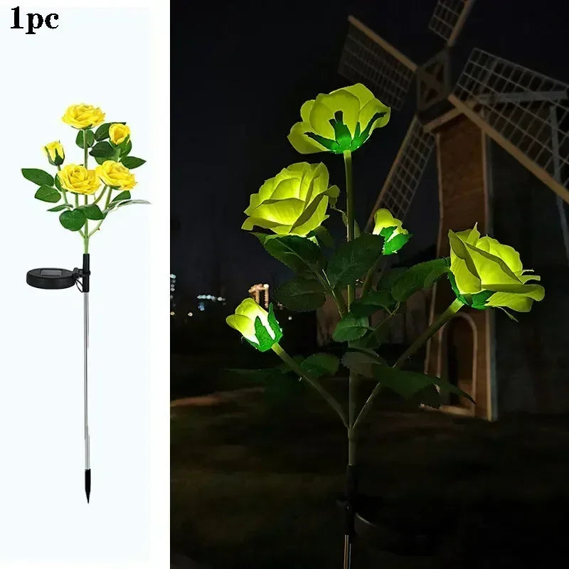 LED Outside Light for Patio Yard Decor Solar Powered Lights Outdoor Solar Garden Lights Solar Flowers Rose Light Waterproof