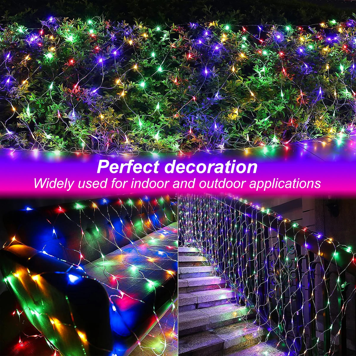 1pc Solar Net Lights Bush Net Lights Mesh Lights 8 Modes Remote Control Auto On/Off Outside Twinkle Lights For Patio Wall Roof