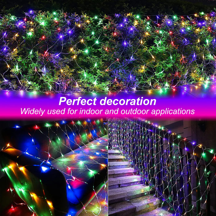 1pc Solar Net Lights Bush Net Lights Mesh Lights 8 Modes Remote Control Auto On/Off Outside Twinkle Lights For Patio Wall Roof