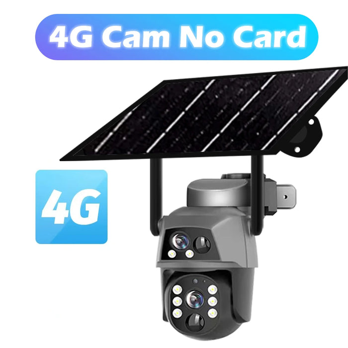 Solar Camera 4G Sim Card Outdoor Dual Lens 8MP 4K IP Camara With Solar Panel CCTV Security Built in Battery PIR Motion Detection