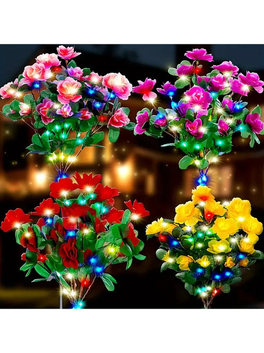 LED Solar Light Waterproof Azalea Solar Flowers Lamp Outdoor Decorative for Garden Yard Lawn Path Lighting Holiday Wedding Decor