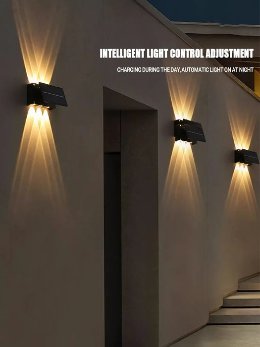 Outdoor Solar Wall Lamp Upper Lower Light Emitting Exterior Wall Lamp Waterproof LED Outdoor Lighting Dual Head Courtyard