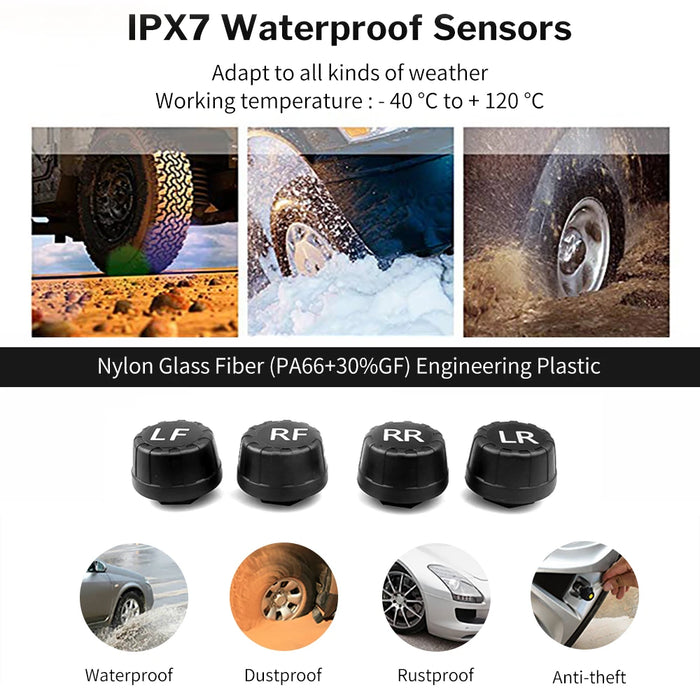 Solar Power Car Tire Pressure Alarm Digital Display Auto Smart Tpms Tire Pressure Monitor System Temperature Warning with Sensor
