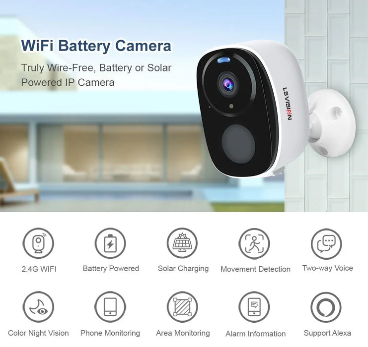 LS VISION Solar Security Cameras Wireless Outdoor 5MP UHD Battery Power WiFi Surveillance Color Night 2-Way Audio Motion Detect