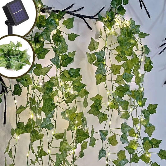 7/12M Solar Green Leaf String Lights Artificial Vine Fairy Lights Christmas Tree Garland Light  Home Holiday Lighting Decoration