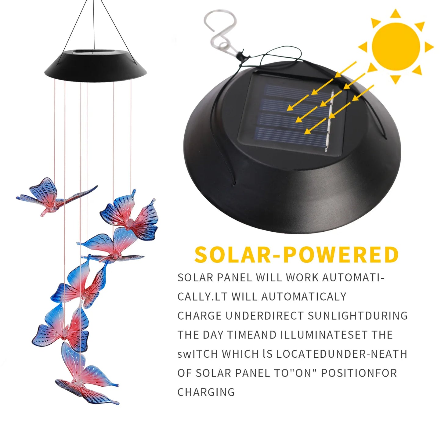 Solar Light Butterfly Windchime Light Rechargeable Christmas All Hallows' Day Party Atmosphere Landscape Balcony Decoration Lamp