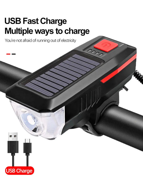 Solar Bicycle Light USB Rechargeable Power Display MTB Mountain Road Bike Front Lamp with Horn Flashlight Bicycle Light
