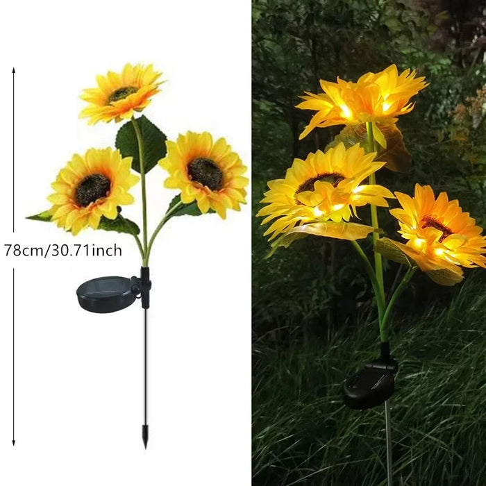 Solar Sunflower Lights 3 Head Outdoor Artificial Flower Decorative Lights Garden IP65 for Lawn Pathway Roof Christmas Decoration