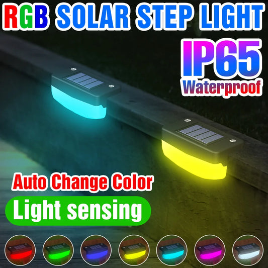 RGB LED Solar Deck Light Outdoor Waterproof Garden Step Lamp Patio Stairs Railing Courtyard Fence Decor Lighting Cold/Warm White