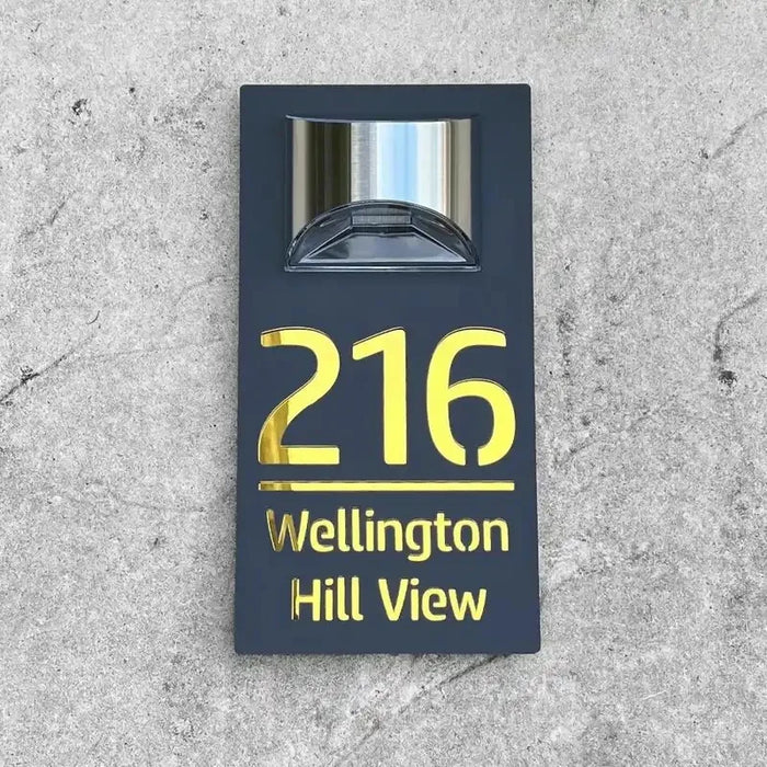Customize Rectangle House Sign Solar LED Light Modern Residential Address Plaque Outdoor House Number Street Name Door Plates