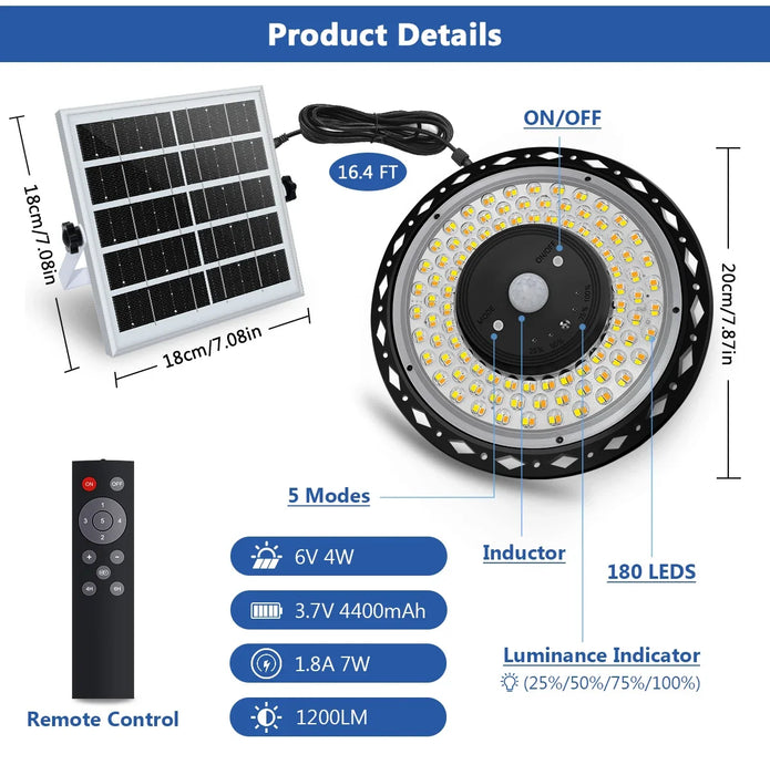 Solar Light Indoor Outdoor Shed Light Rotation Design Waterproof 5 Modes Dimmable Remote for Barn Patio Coop Gazebo LED Lamp