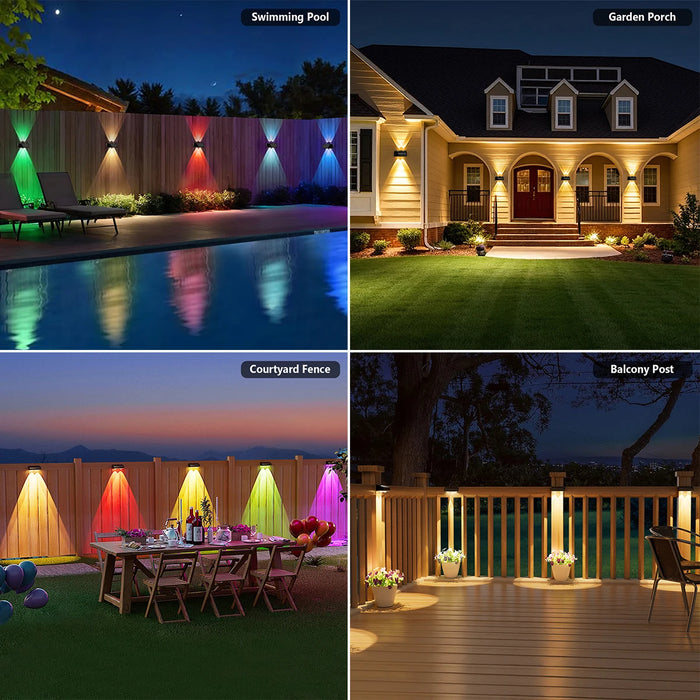 Solar Fence Lights Colorful Outdoor IP65 Waterproof Auto Dusk to Dawn Solar Deck Lights for Step Wall Pathway Stairs Patio