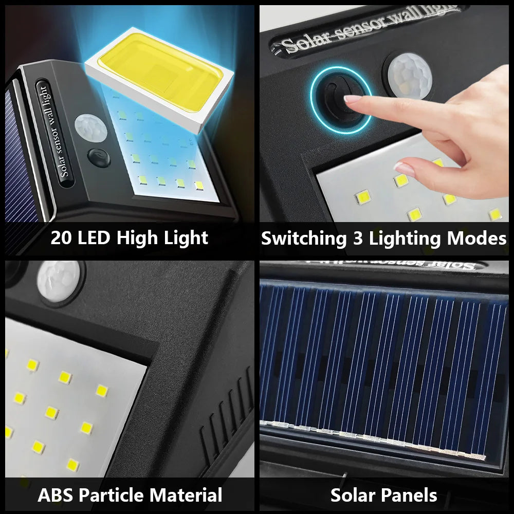 2000LM Solar Wall Light Motion Sensor Outdoor Solar Lamp LED Solar Lights IP65 Waterproof Solar Street Light Outdoor Garden Lamp