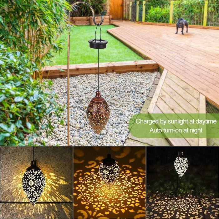 LED Hanging Solar Lights Lantern Metal Lamp Waterproof Outdoor Solar Lamp for Garden Projection Light Halloween Home Decoration