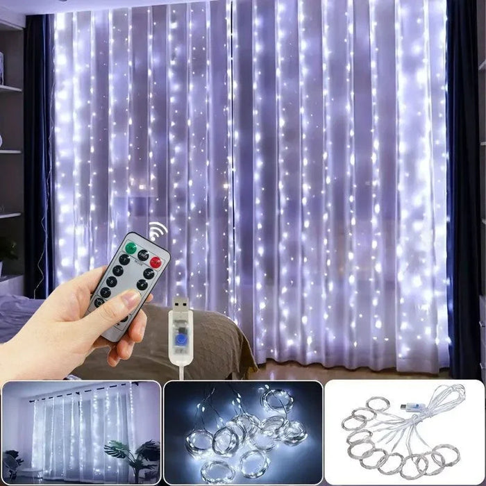 6M/3M LED Curtain Fairy Lights,8 Lighting Modes,Outdoor/Indoor Decoration for Christmas Wedding Party,Garden,Living Room,Bedroom
