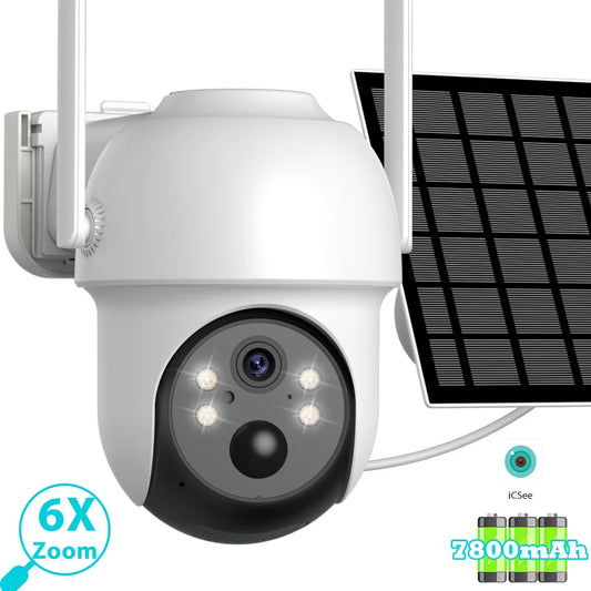 6x Zoom Solar PTZ Camera 4K 8MP HD Outdoor WiFi Wireless IP Camara Solar Panel Security Built in Battery PIR Human 4MP iCsee