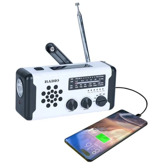 Solar Power Emergency Weather Radio SOS Alarm AM/FM/SW/WB Hand Crank Radio Power Bank USB Charger LED Flashlight Outdoor Camping