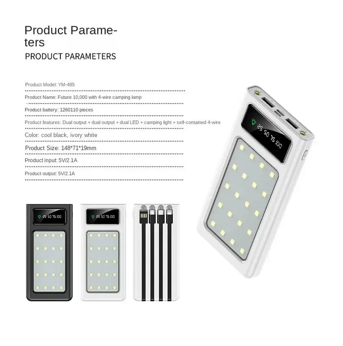BCAK  Solar Power Bank 500000MAH  Convenient Ultra-thin Built-in Cable Outdoor Camping Mobile Power Supply /200000mAh /300000mAh