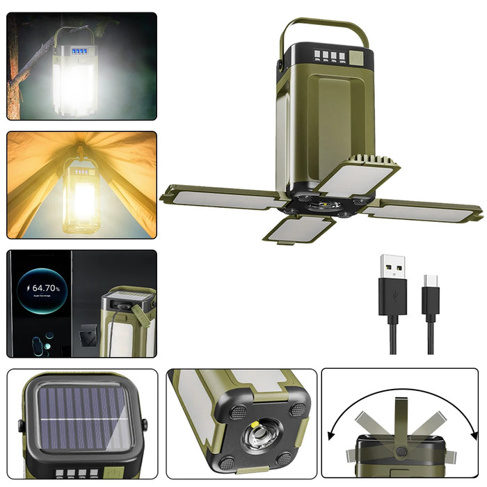 Solar Foldable Camping Light Rechargeable Lantern Power Bank Solar Camping Lantern Portable Flashlight LED Tent Light