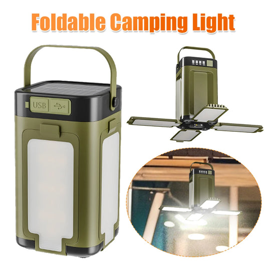Solar Foldable Camping Light Rechargeable Lantern Power Bank Solar Camping Lantern Portable Flashlight LED Tent Light