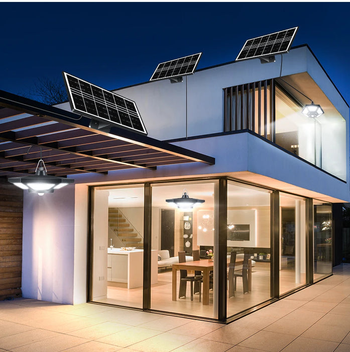 Solar Shed Light Solar Pendant Light For Indoor Outdoor 180 LED 1000LM Solar Lamp With Remote Control for Barn Gazebo Garage