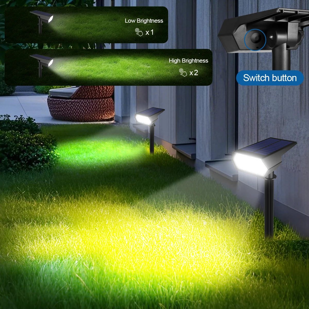 2800K/6000K/RGB Outdoor Solar SpotlightIP65 Garden Landscape Pathway Wall Lamp for Tree Decoration Yard Street Solar LED Lights