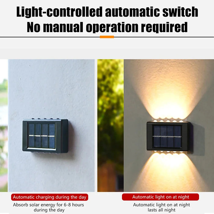 4/6/8/10LED Solar Wall Lamp Outdoor Waterproof Up and Down Luminous Lighting for Garden Fence Decoration Sunlight Light