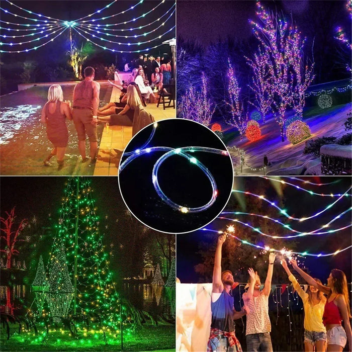 LED Solar String Lights Garden Waterproof Tube Rope Lamp Christmas Garland Fairy Lights For Outdoor Holiday Decoration Lighting