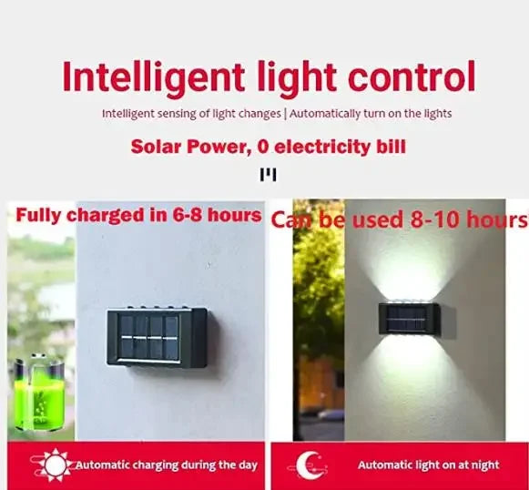 4/6/8/10LED Solar Wall Lamp Outdoor Waterproof Up and Down Luminous Lighting for Garden Fence Decoration Sunlight Light