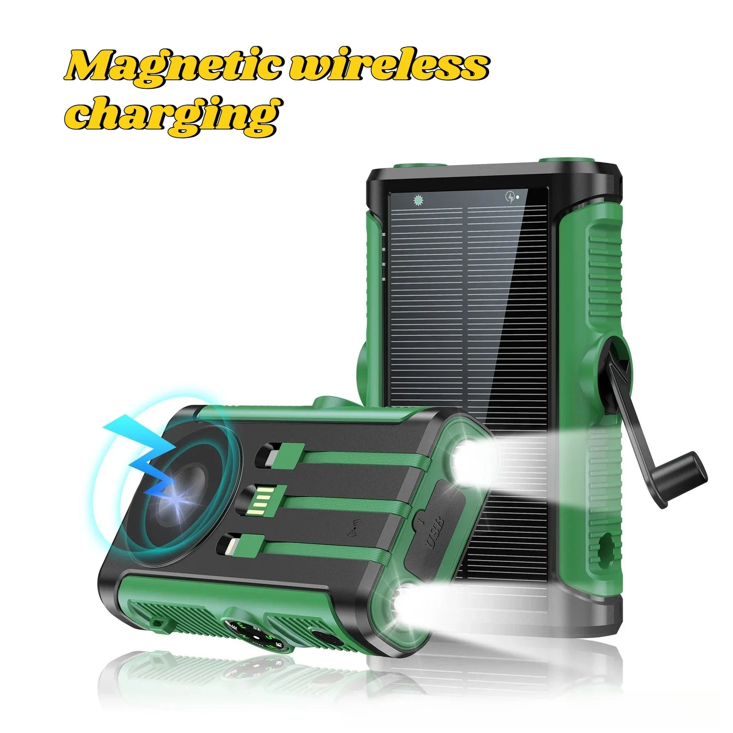 200000mAh Solar Power Bank 22.5W Magnetic Wireless Charging Camping Powerbank with Cables External Battery for IPhone Magsafe