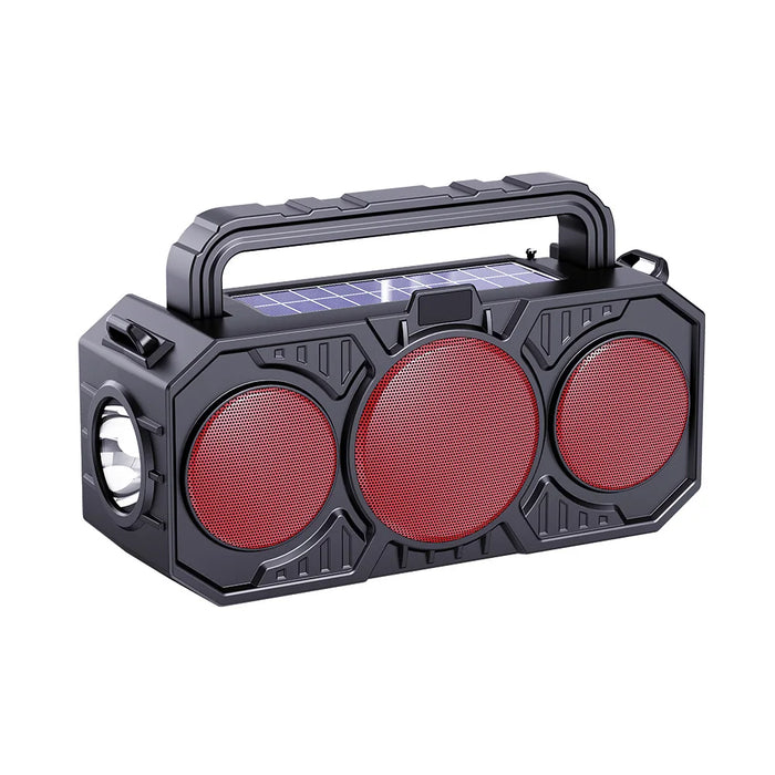 Solar Wireless Bluetooth Speaker Dual Solar Power Rechargeable with Flashlight  FM Radio TF USB MP3 Music Player Audio System