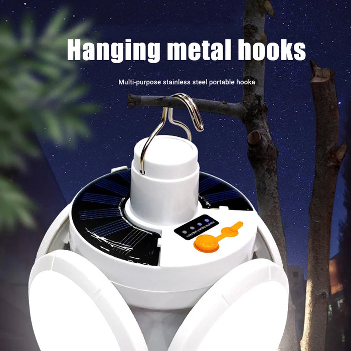 Solar LED Camping Lantern Tent Lamp With Hook Portable Outdoor Football Folding Light Emergency Hurricane Camp Lamp