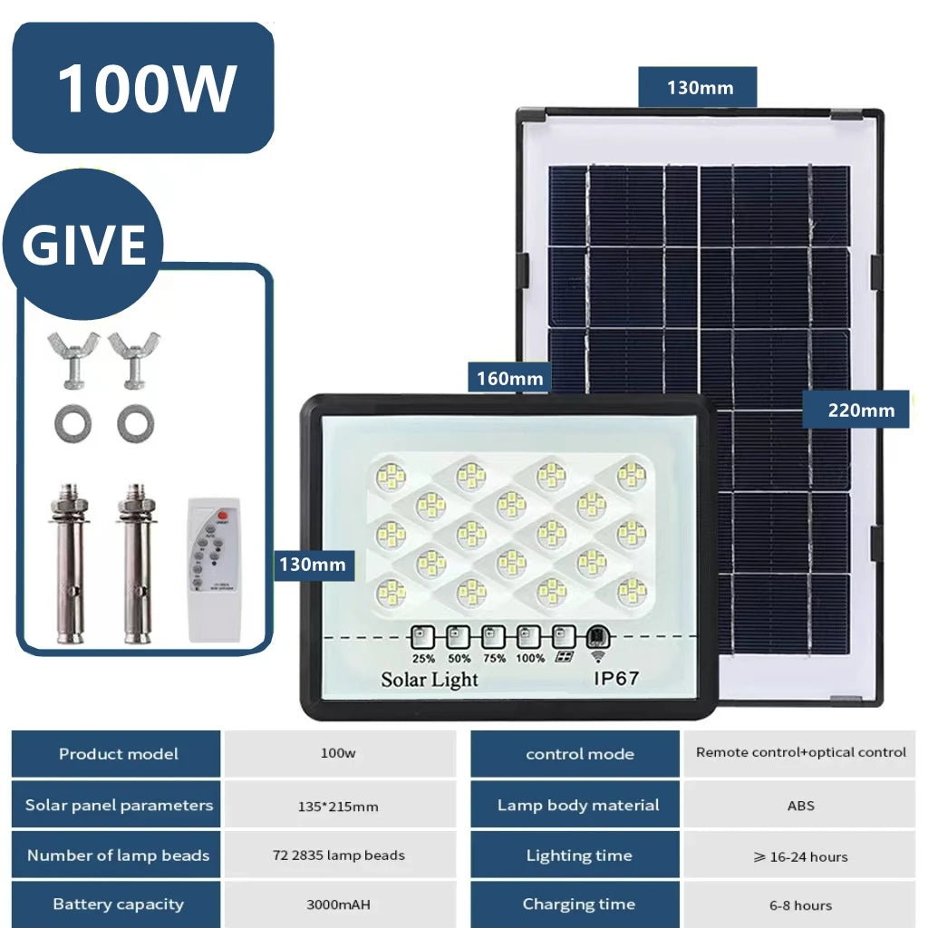 Super bright solar light LED solar floodlight 100w 200w 300w 400w IP67 high waterproof outdoor floodlight LED courtyard light
